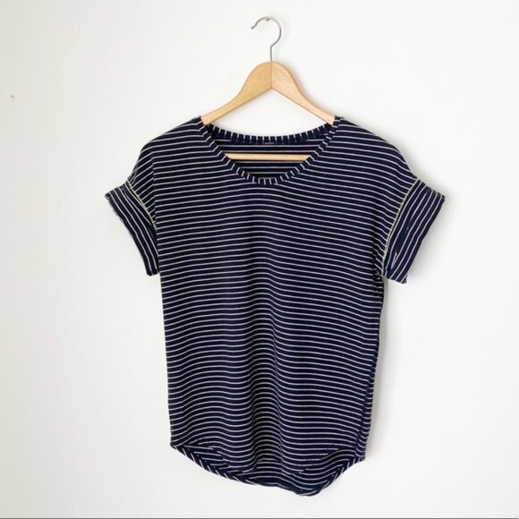 Lululemon Weekend Short Sleeve Parallel Stripe Black White Neon Stitching Size 6 - Picture 1 of 7